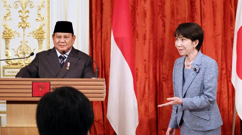 Presiden Indonesia Prabowo Subianto dan Perdana Menteri Jepang Sanae Takaichi menyampaikan pernyataan mereka setelah pembicaraan di wisma Akasaka di Tokyo, Jepang, 31 Maret 2026. (YOSHIKAZU TSUNO/Pool via REUTERS)