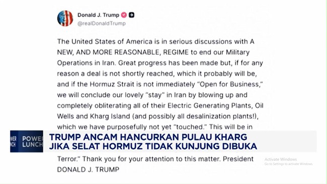 Video: Trump Ancam Hancurkan Pulau Kharg Jika Selat Hormuz Tak Dibuka