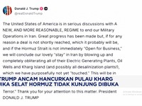 Video: Trump Ancam Hancurkan Pulau Kharg Jika Selat Hormuz Tak Dibuka