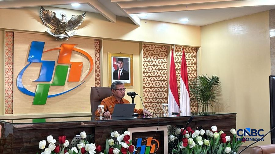 Deputi Bidang Statistik Distribusi dan Jasa BPS Ateng Hartono, Rabu (1/4/2026). (CNBC Indonesia/Zahwa Madjid)