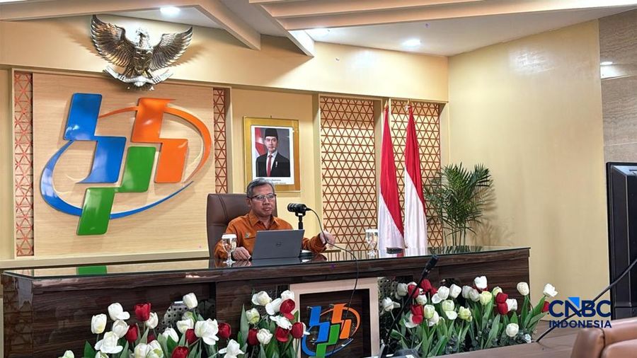 Deputi Bidang Statistik Distribusi dan Jasa BPS Ateng Hartono, Rabu (1/4/2026). (CNBC Indonesia/Zahwa Madjid)