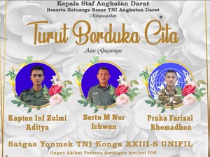 Jenazah 3 Prajurit TNI Gugur di Lebanon Dipulangkan ke RI Jumat atau Sabtu