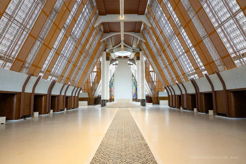 Status Basilika Santo Fransiskus Xaverius di IKN masih menunggu persetujuan Vatikan, pembangunan gereja hampir rampung dan ditargetkan diresmikan Juli. (Dok. Humas Otorita IKN)