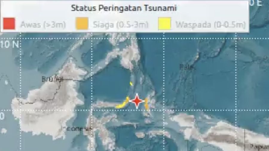 Tsunami di Maluku Utara dan Sulawesi Utara. (BMKG)