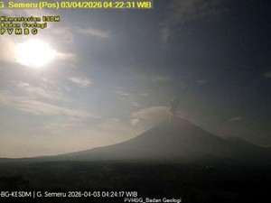 Gunung Semeru Erupsi 4 Kali Pagi Ini, Tinggi Kolom Abu Capai 1,2 Km