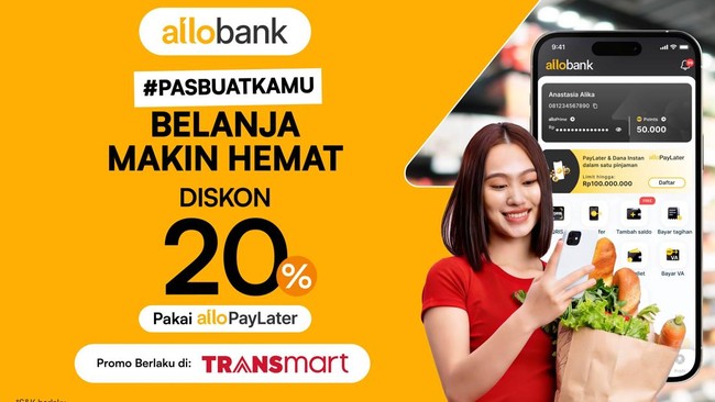 Belanja Bebas Khawatir di Transmart, Diskon 20% Pakai Allo Paylater