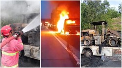 Mobil Towing Angkut Wheel Loader Terbakar di Tol Lampung Ruas Bakter