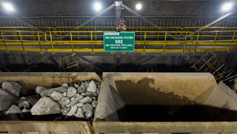 Area tambang terbuka Grasberg dan tambang bawah tanah Deep Mill Level Zone (DMLZ), PT Freeport Indonesia (PTFI). (PT Freeport Indonesia