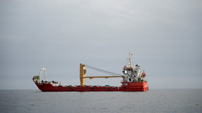 A vessel at the Strait of Hormuz, off the coast of Oman&rsquo;s Musandam province, April 12, 2026. REUTERS     TPX IMAGES OF THE DAY