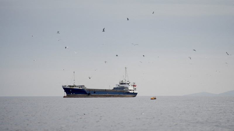 A vessel at the Strait of Hormuz, off the coast of Oman&rsquo;s Musandam province, April 12, 2026. REUTERS     TPX IMAGES OF THE DAY