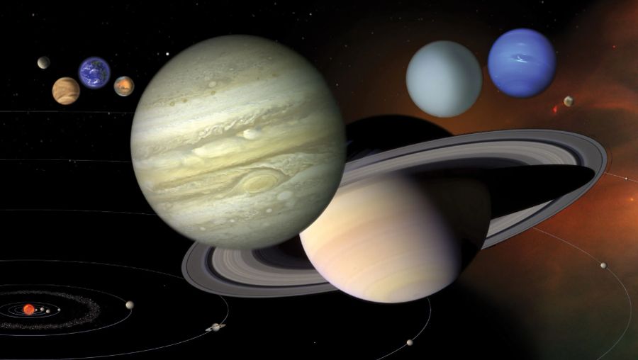 Sebuah ilustrasi tata surya kita yang menunjukkan planet-planet jauh lebih dekat satu sama lain daripada kenyataan sebenarnya, untuk merepresentasikan semua benda langit dengan cukup detail. (Dok NASA)