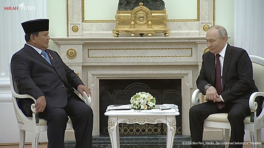 Presiden Prabowo Subianto melakukan pertemuan dengan Presiden Vladimir Putin di Istana Kremlin, Rusia, Senin (13/4/2026). (Tangkapan Layar Youtube/Sekretariat Presiden)