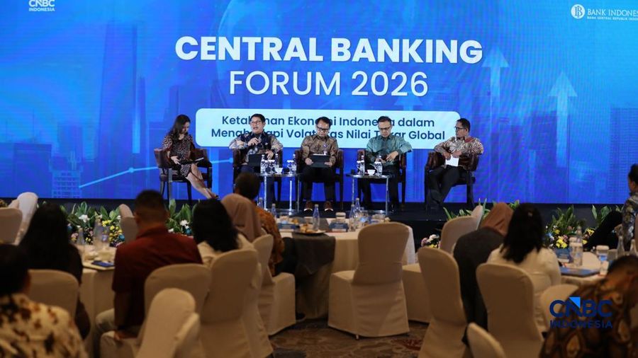 Suasana acara Central Banking Forum 2026, di Grand Ballroom Hotel Mandarin Oriental, Jakarta, Senin (13/4/2026). (CNBC Indonesia/Tri Susilo)