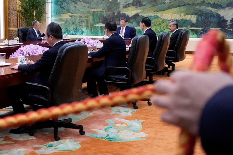 Russia&rsquo;s Foreign Minister Sergei Lavrov walks for a meeting with China&rsquo;s President Xi Jinping at the Great Hall of the People in Beijing, China April 15, 2026. Iori Sagisawa/Pool via REUTERS