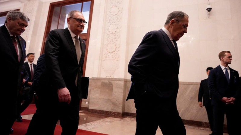 Russia&rsquo;s Foreign Minister Sergei Lavrov walks for a meeting with China&rsquo;s President Xi Jinping at the Great Hall of the People in Beijing, China April 15, 2026. Iori Sagisawa/Pool via REUTERS