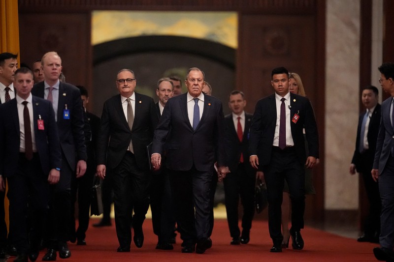Russia&rsquo;s Foreign Minister Sergei Lavrov walks for a meeting with China&rsquo;s President Xi Jinping at the Great Hall of the People in Beijing, China April 15, 2026. Iori Sagisawa/Pool via REUTERS
