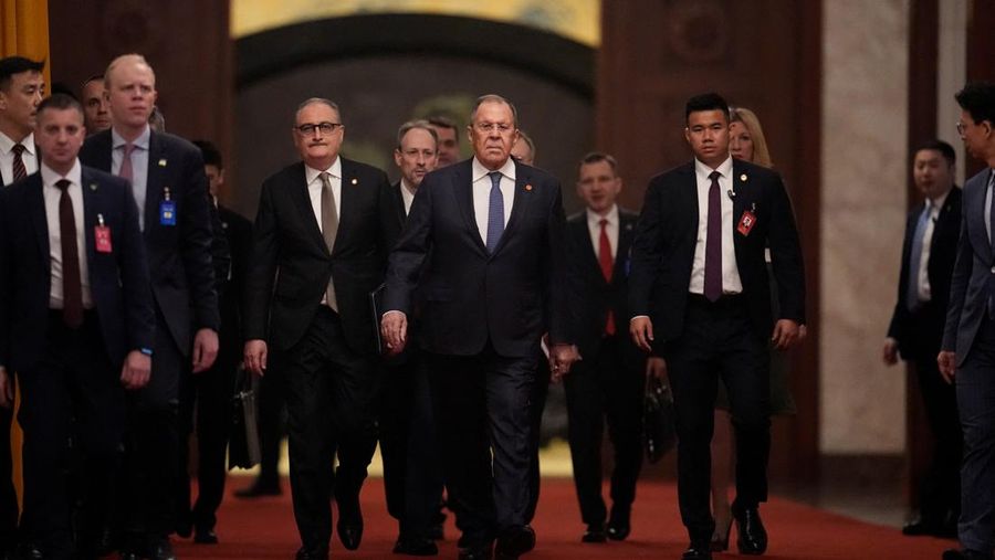 Russia&rsquo;s Foreign Minister Sergei Lavrov walks for a meeting with China&rsquo;s President Xi Jinping at the Great Hall of the People in Beijing, China April 15, 2026. Iori Sagisawa/Pool via REUTERS