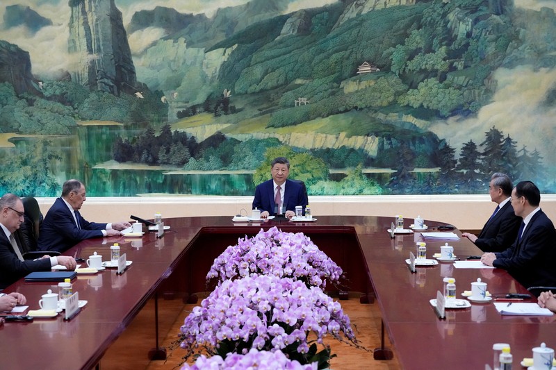 Russia&rsquo;s Foreign Minister Sergei Lavrov walks for a meeting with China&rsquo;s President Xi Jinping at the Great Hall of the People in Beijing, China April 15, 2026. Iori Sagisawa/Pool via REUTERS
