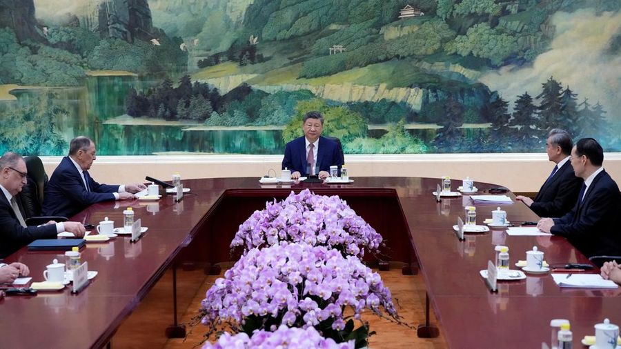 Russia&rsquo;s Foreign Minister Sergei Lavrov walks for a meeting with China&rsquo;s President Xi Jinping at the Great Hall of the People in Beijing, China April 15, 2026. Iori Sagisawa/Pool via REUTERS