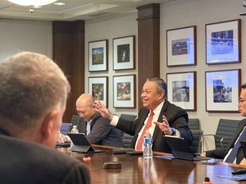 Gubernur Bank Indonesia, Perry Warjiyo, dalam rangkaian pertemuan lanjutan dengan investor global pada IMF Spring Meetings Selasa (14/4). (Dok BI)