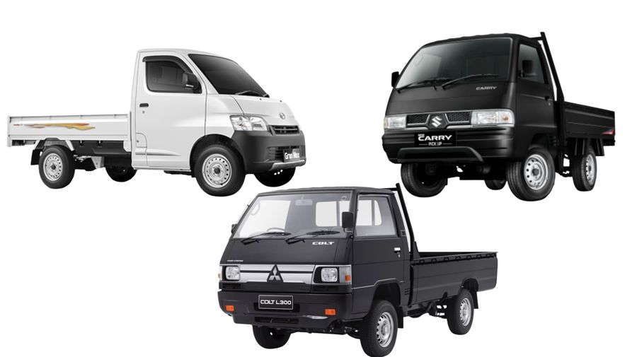 Foto kombinasi Gran Max Pick Up, Suzuki Carry Pick Up dan Mitsubishi L300. (Tangkapan Layar)