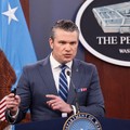 Menteri Pertahanan AS Pete Hegseth berbicara selama konferensi pers di Pentagon di Washington, DC, pada 16 April 2026. (Photo by SAUL LOEB / AFP)