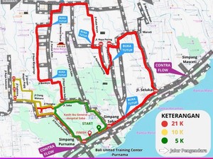 Skema Pengalihan Arus Lalin di Bypass IB Mantra Gianyar Saat Kemala Run 2026