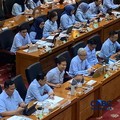Menteri Kesehatan Budi Gunadi Sadikin menghadiri rapat kerja dengan Komisi IX DPR di Gedung DPR, Senayan, Jakarta Pusat, Senin (20/4/2026). (CNCB Indonesia/Fergi Nadira)