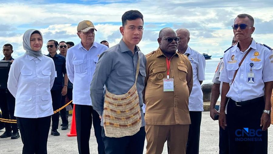 Wakil Presiden Gibran Rakabuming meninjau Pelabuhan Nabire. (CNBC Indonesia/Halimatus Sa'diyah)