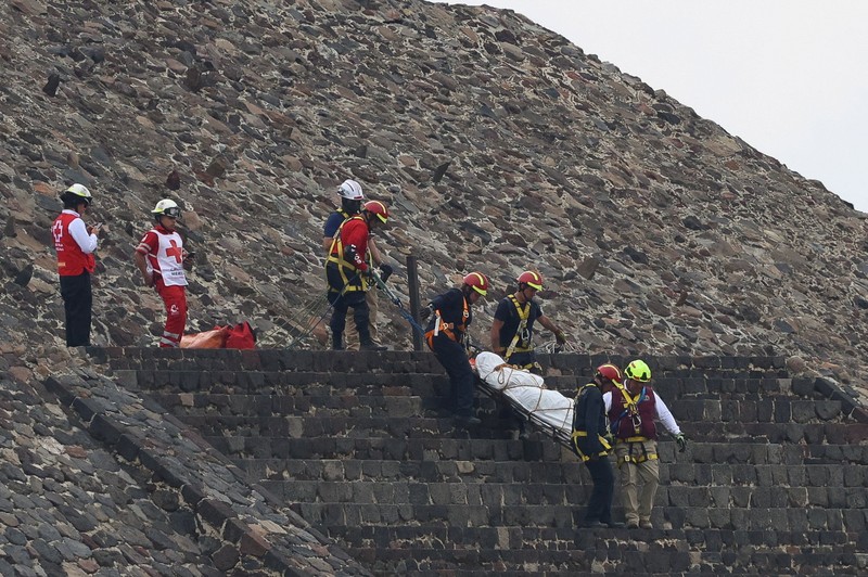 Aksi penembakan terjadi di situs arkeologi Teotihuacan di Meksiko. Satu orang wanita yang merupakan warga Kanada tewas dan empat orang lainnya terluka, Selasa (21/4/2026). (REUTERS/Luis Cortes)