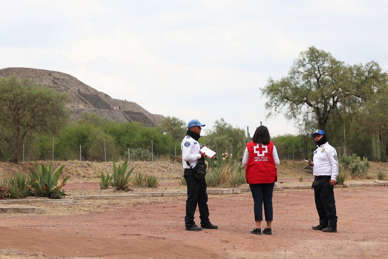 Aksi penembakan terjadi di situs arkeologi Teotihuacan di Meksiko. Satu orang wanita yang merupakan warga Kanada tewas dan empat orang lainnya terluka, Selasa (21/4/2026). (REUTERS/Luis Cortes)