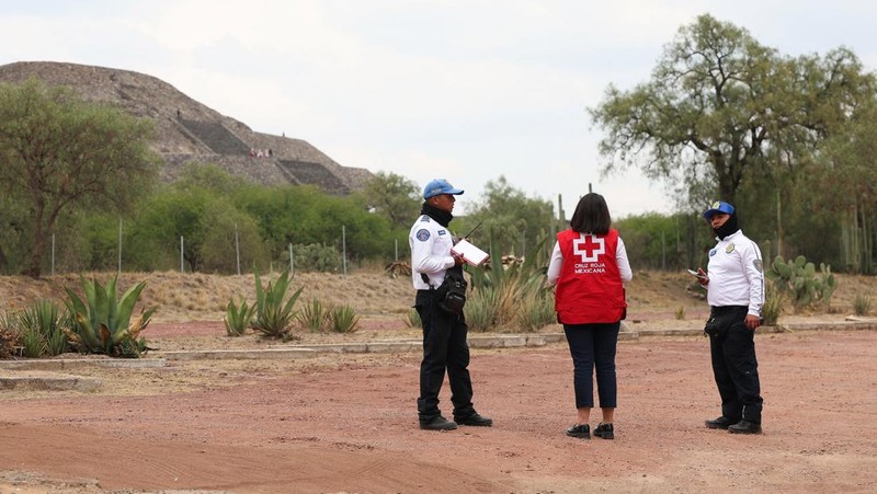 Aksi penembakan terjadi di situs arkeologi Teotihuacan di Meksiko. Satu orang wanita yang merupakan warga Kanada tewas dan empat orang lainnya terluka, Selasa (21/4/2026). (REUTERS/Luis Cortes)