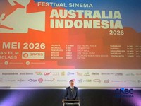 Festival Sinema Australia Indonesia 2026 resmi dibuka, dihadiri oleh Dubes Australia untuk Indonesia, Rod Brazier dan Wamenkraf Irene Oemar serta Art Supervisor of Visual Development film Jumbo, Chris Lie, di Jakarta, Rabu (22/4/2026). (CNBC Indonesi