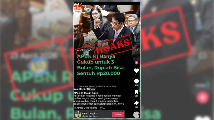Berita yang beredar mengenai APBN RI hanya cukup untuk 3 bulan dan rupiah bisa menyentuh Rp 20.000 per dollar AS merupakan berita hoaks.