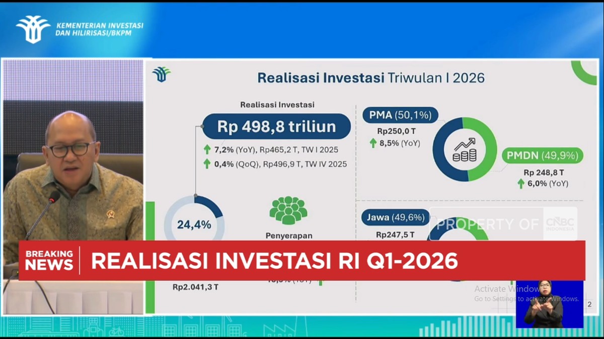 Video: BKPM Catat Realisasi Investasi Triwulan I-2026 Capai Rp 498,8 T