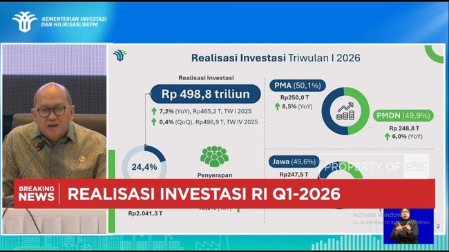 Video: BKPM Catat Realisasi Investasi Triwulan I-2026 Capai Rp 498,8 T