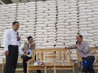 Inspeksi Mendadak Menteri Pertanian dan Direktur Utama Perum Bulog dalam rangka pengecekan stok beras di JDP karawang 1 Logistic Park, Karawang, Jawa Barat, Kamis (23/4/2026). (CNBC Indonesia/Martya Rizky)