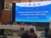Realisasi InvestasiTriwulan 1 2026 dan Implementasi KBLI 2025 di Jakarta, Kamis (23/4/2026). (CNBC Indonesia/Robertus Andrianto Serin)