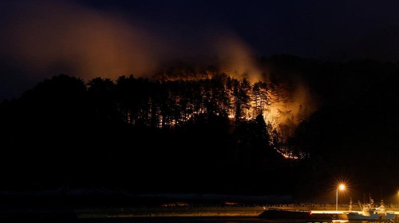 Jepang mengerahkan sekitar 1.400 petugas pemadam kebakaran dan 100 personel Pasukan Bela Diri (SDF) untuk menangani kebakaran hutan besar yang terus melanda wilayah pegunungan utara negara itu selama lima hari berturut-turut, Minggu (26/4/2026). (REU