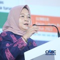 Deputi Bidang Koordinasi Ketenagakerjaan dan Kemanan Pangan, Nani Hendiarti memberi pemaparan dalam acara CNBC Indonesia Food Summit 2026, di Menara Bank Mega, Jakarta, Senin, 27/4. (CNBC Indonesia/Tri Susilo)