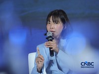 Director of Public Policy, Government Affairs & Corporate Communications PepsiCo, Gabrielle Angriani Johny  memberi pemaparan dalam acara CNBC Indonesia Food Summit 2026, di Menara Bank Mega, Jakarta, Senin, 27/4. (CNBC Indonesia/Tri Susilo)