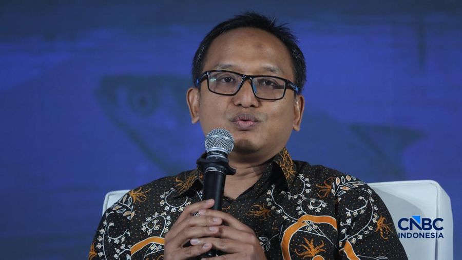 Kepala Biro Perencanaan KKP, Andy Artha Donny Oktopura sebagai dalam acara CNBC Indonesia Food Summit 2026, di Menara Bank Mega, Jakarta, Senin, 27/4. (CNBC Indonesia/Tri Susilo)