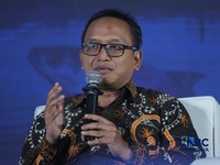 Kepala Biro Perencanaan KKP, Andy Artha Donny Oktopura sebagai dalam acara CNBC Indonesia Food Summit 2026, di Menara Bank Mega, Jakarta, Senin, 27/4. (CNBC Indonesia/Tri Susilo)