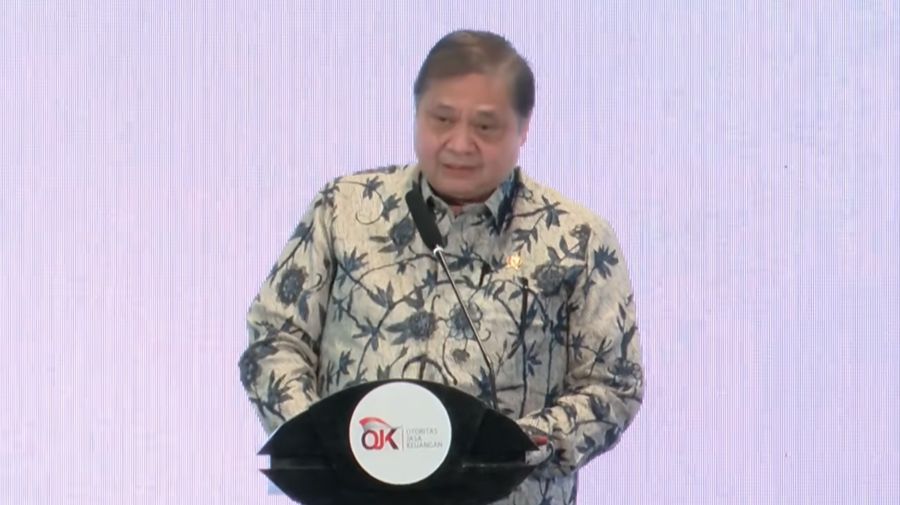 Menko Perekonomian Airlangga Hartarto dalam acara Peresmian Program Investasi Terencana dan Berkala (PINTAR) Reksa Dana. (YouTube/OJK)
