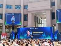 Menko Perekonomian, Airlangga Hartarto dalam diskusi Percepatan Intermediasi Indonesia (PINISI) di Grha Bhasvara Icchana, kantor pusat BI, Jakarta Pusat. (CNBC Indonesia/Robertus)