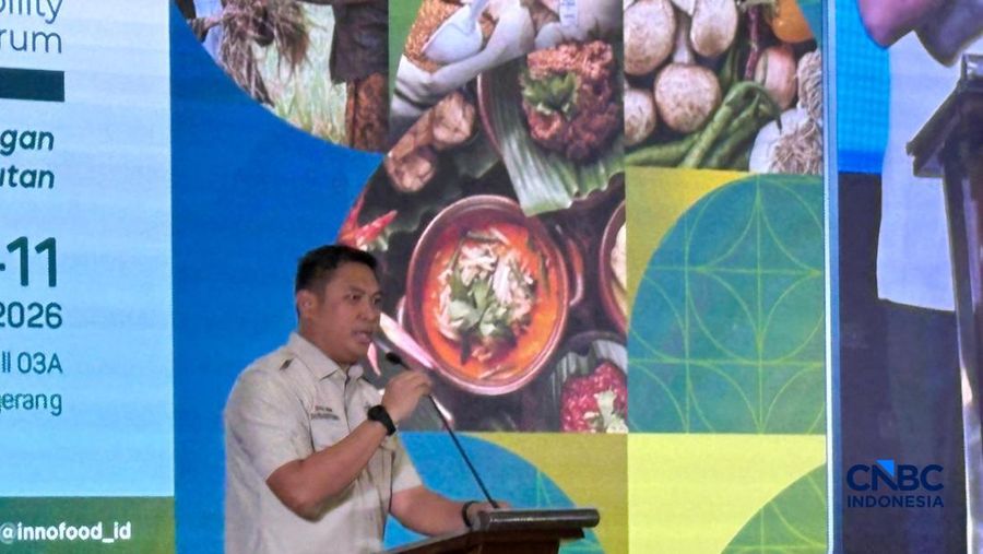Wakil Menteri Pertanian (Wamentan) sekaligus Ketua Umum Himpunan Kerukunan Tani Indonesia (HKTI), Sudaryono dalam acara Launching Inno Food di Auditorium Kementan, Jakarta, Senin (27/4/2026). (CNBC Indonesia/Martyasari Rizki)
