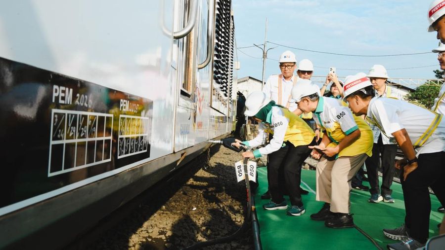 Kementerian Energi dan Sumber Daya Mineral (ESDM) dengan menginisiasi uji penggunaan B50 pada sektor perkeretaapian yang berlangsung di Yogyakarta, Senin (27/4/2026). (ESDM)