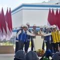 Acara peresmian groundbreaking Proyek Hilirisasi Fase ke-2 pengembangan batu bara menjadi Dimethyl Ether (DME) di Kawasan Industri Bukit Asam PTBA di Tanjung Enim, Sumatra Selatan, Rabu (29/4/2026). (CNBC Indonesoa/Verda Nano Setiawan)