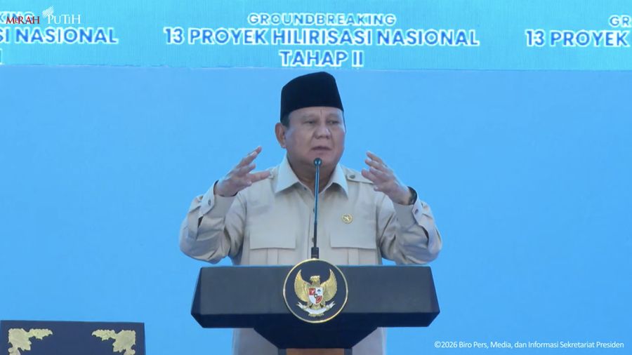 Presiden Prabowo Subianto menyampaikan sambutan dalam Groundbreaking 13 Proyek Hilirisasi Nasional Tahap II, Cilacap, Rabu (29/4/2026). (Tangkapan Layar Youtube/Sekretariat Presiden)