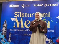 VP Pengembangan Bisnis PT Pupuk Kaltim, Astri Agustina dalam acara Silaturahmi Media di Jakarta, Rabu (29/4/2026). (CNBC Indonesia/Martyasari Rizky)